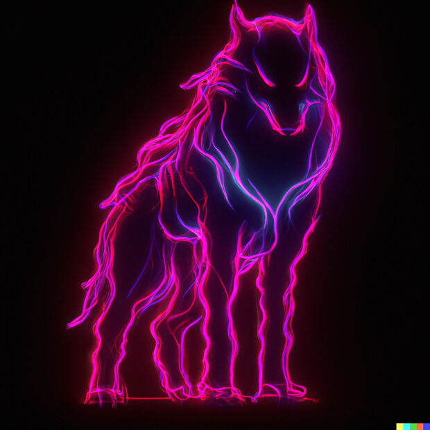 a wolf with fur made of neon light, digital art - version 3